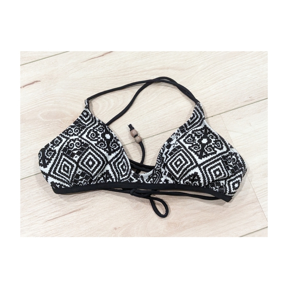 Reef Black and White Jacquard Bikini Top, XS